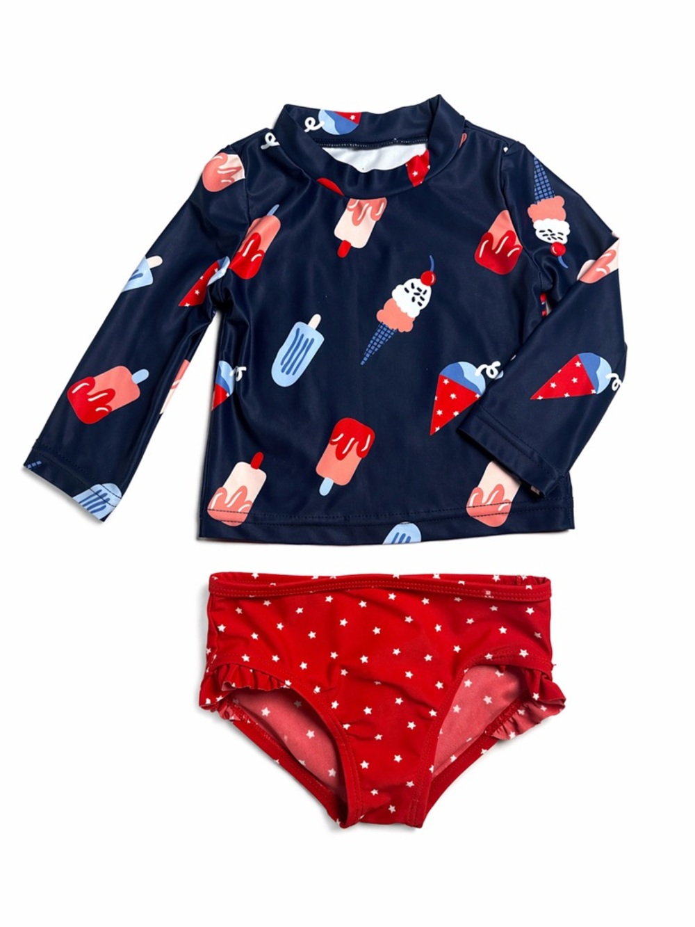 Carter’s Baby Girl Rash Guard Set 6M Patriotic Ice Cream Swimwear 2 Piece